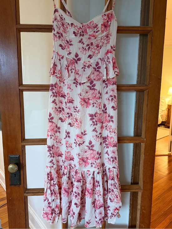 Reformation Dresses & Skirts - Reformation Floral Pink Midi Dress with Ruffle Hem
